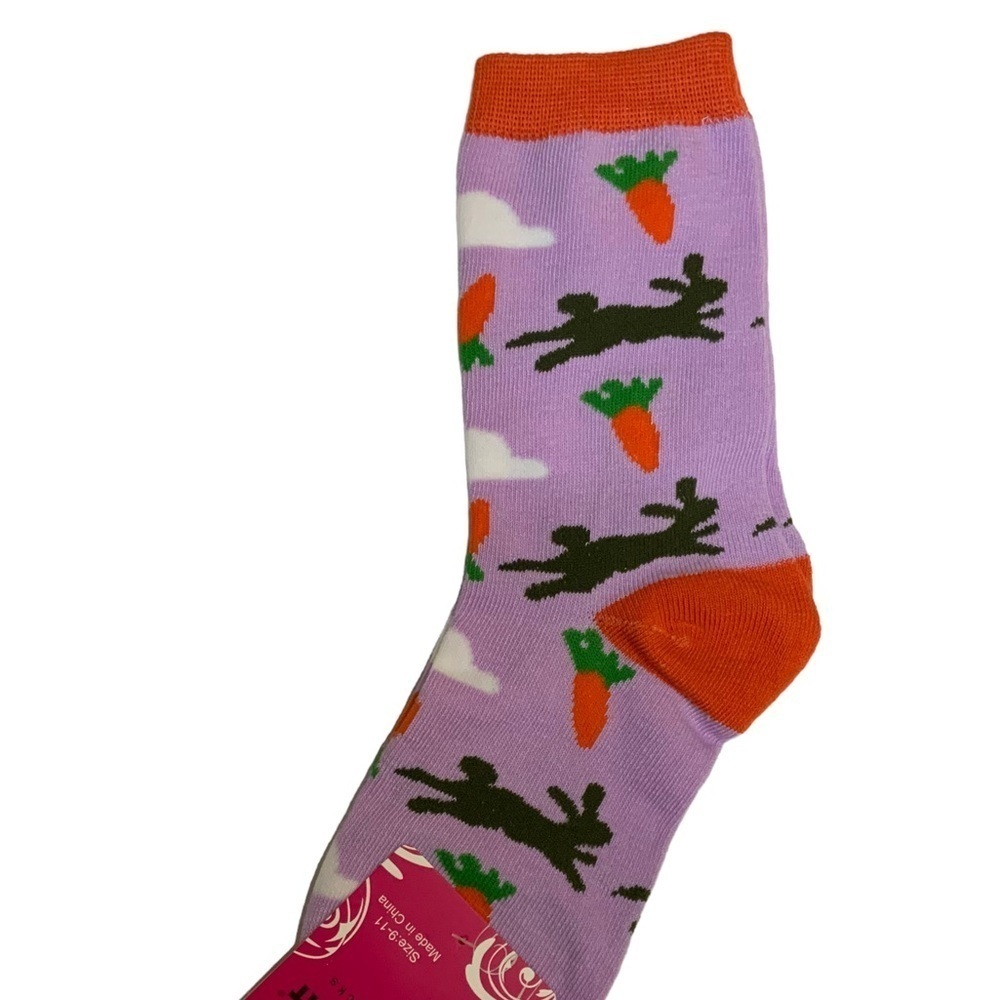 Everbright Easter Socks Women’s Bunny Crew Carrots 9-11 Purple Multicolor - Picture 8 of 14